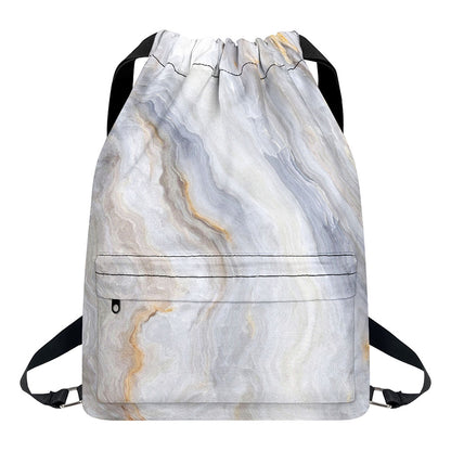 Grey Marble Print Drawstring Backpack