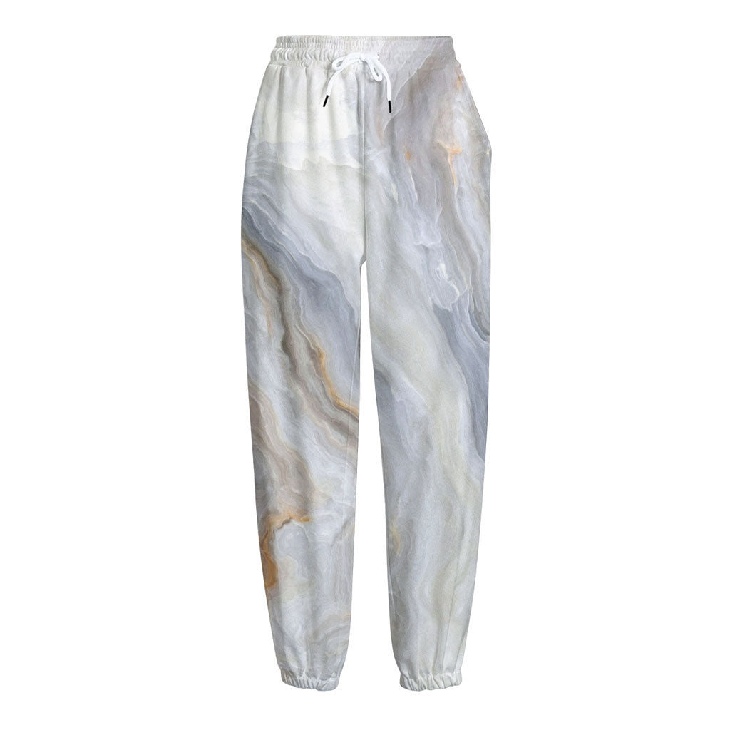 Grey Marble Print Fleece Lined Knit Pants