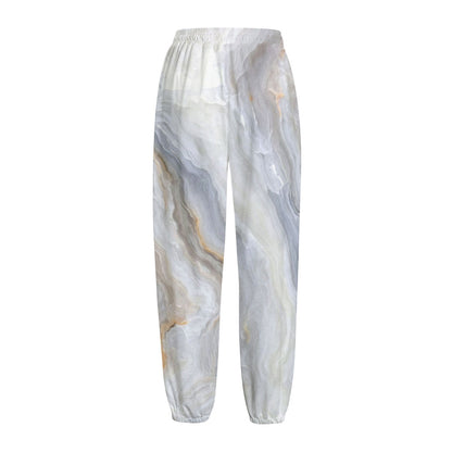 Grey Marble Print Fleece Lined Knit Pants