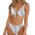 Grey Marble Print Front Bow Tie Bikini
