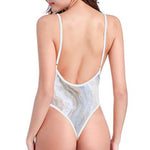 Grey Marble Print High Cut One Piece Swimsuit