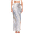 Grey Marble Print High Slit Maxi Skirt