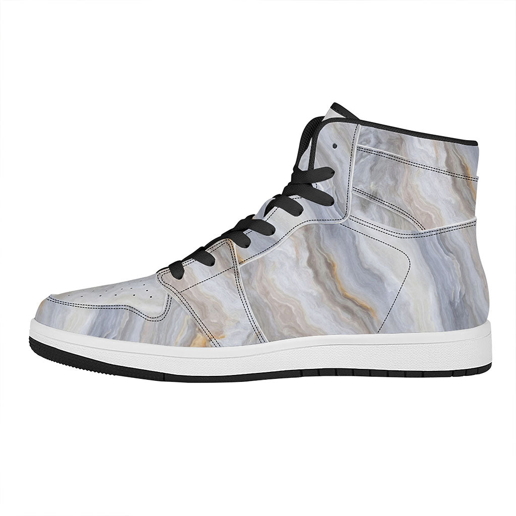 Grey Marble Print High Top Leather Sneakers