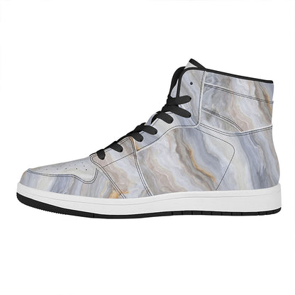 Grey Marble Print High Top Leather Sneakers