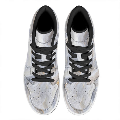 Grey Marble Print High Top Leather Sneakers