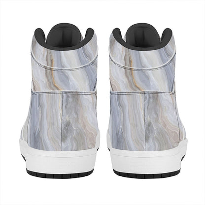 Grey Marble Print High Top Leather Sneakers