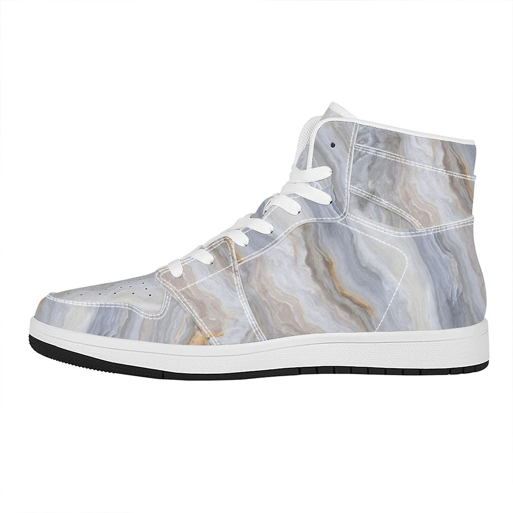 Grey Marble Print High Top Leather Sneakers