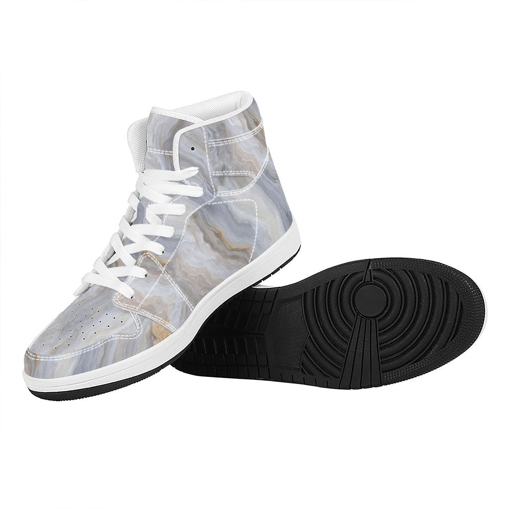 Grey Marble Print High Top Leather Sneakers