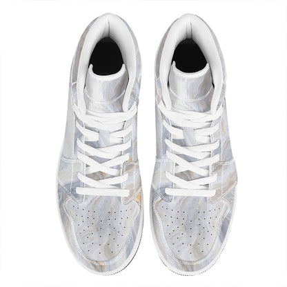 Grey Marble Print High Top Leather Sneakers