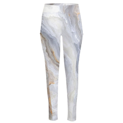 Grey Marble Print High-Waisted Pocket Leggings