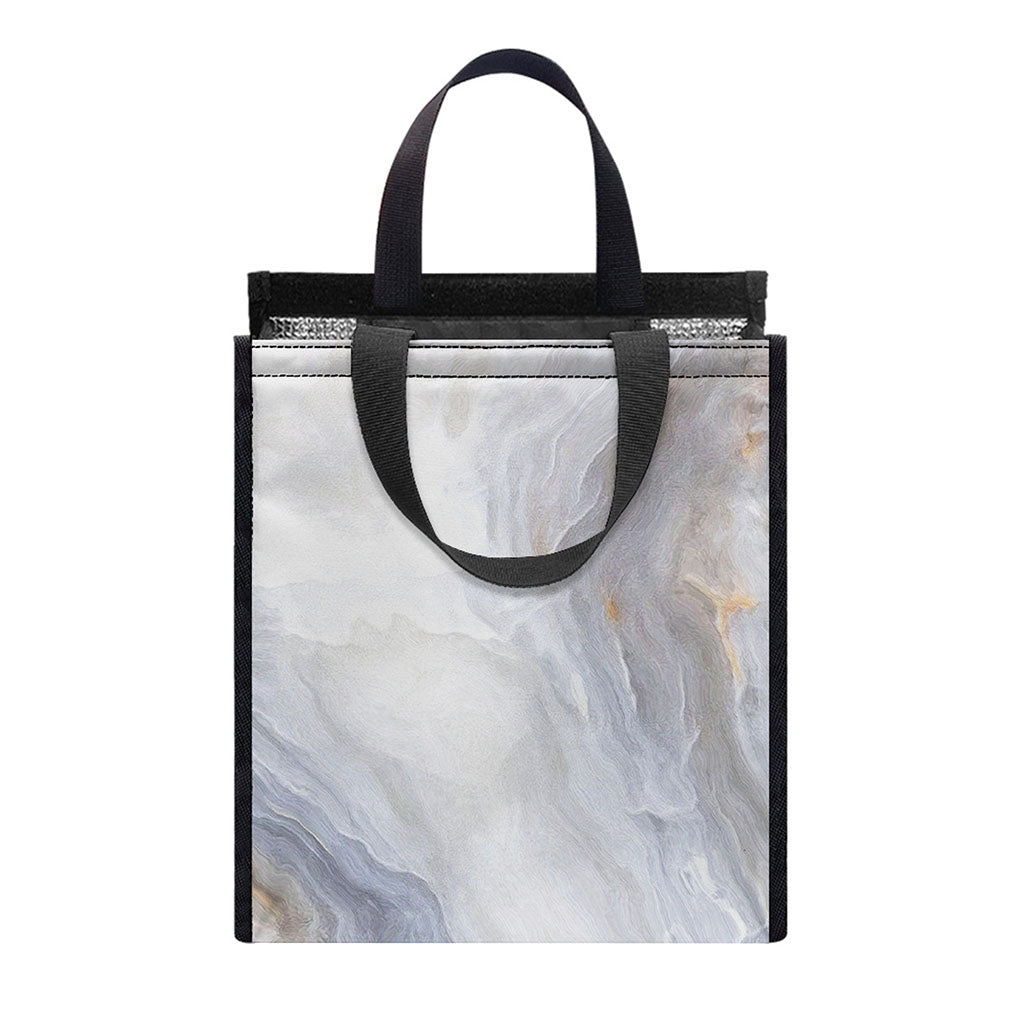Grey Marble Print Insulated Lunch Tote