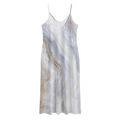 Grey Marble Print Jersey Midi Cami Dress
