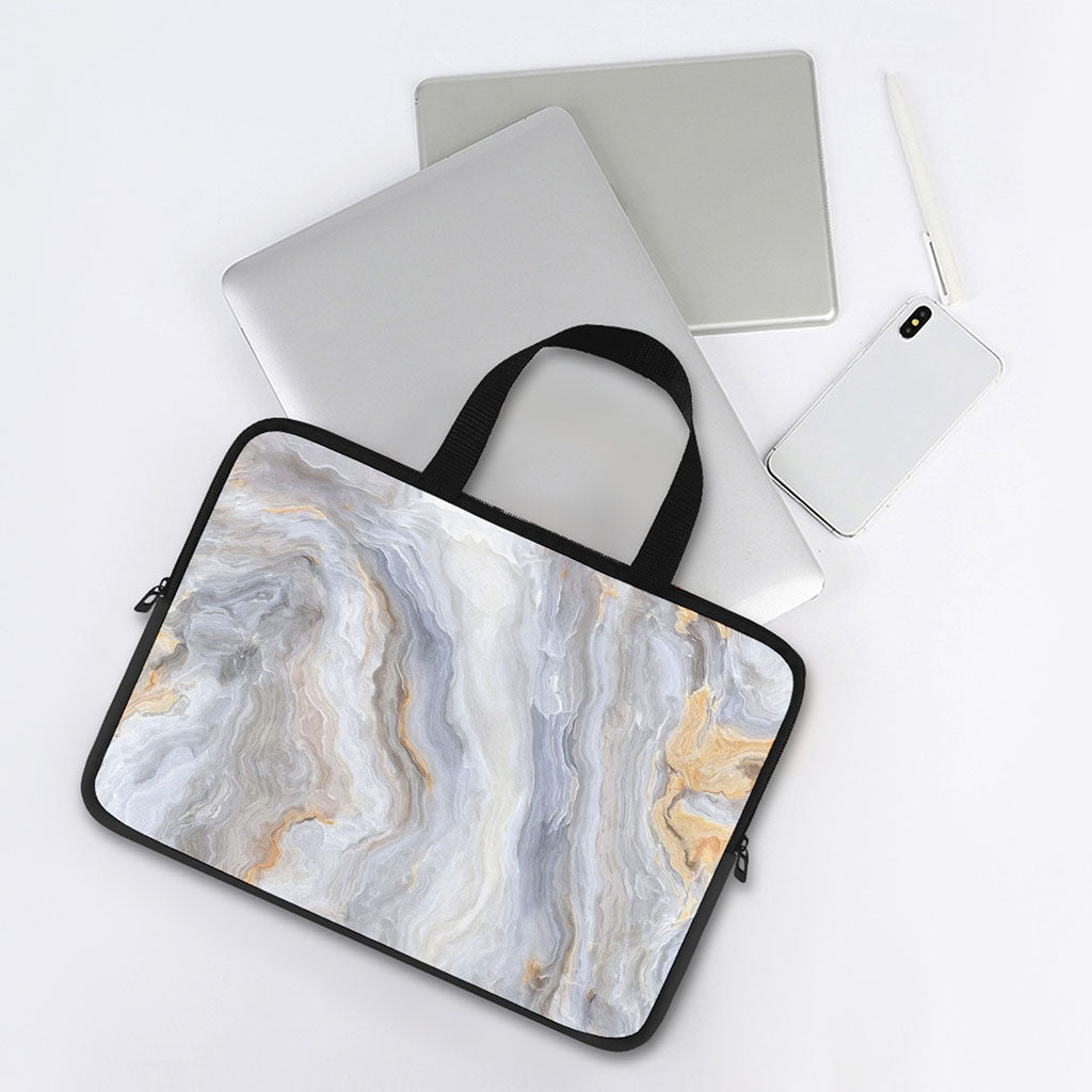 Grey Marble Print Laptop Sleeve With Handle