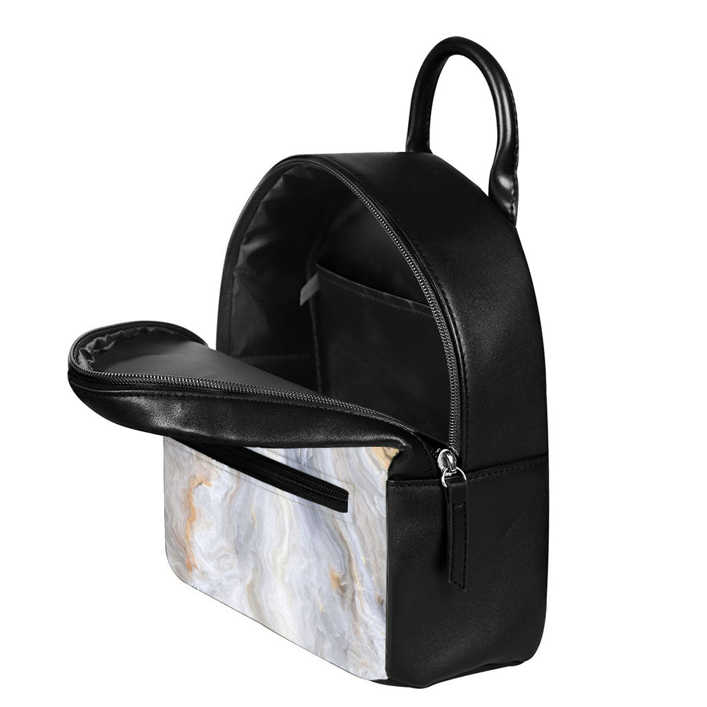 Grey Marble Print Leather Backpack