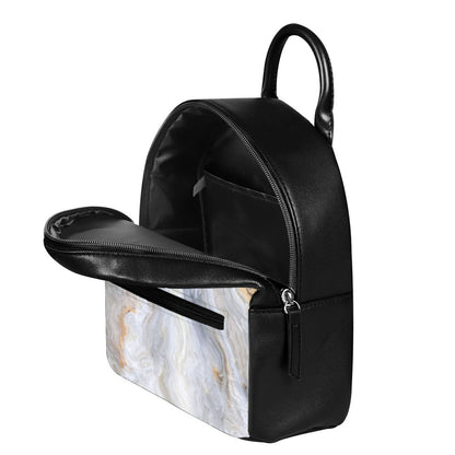 Grey Marble Print Leather Backpack