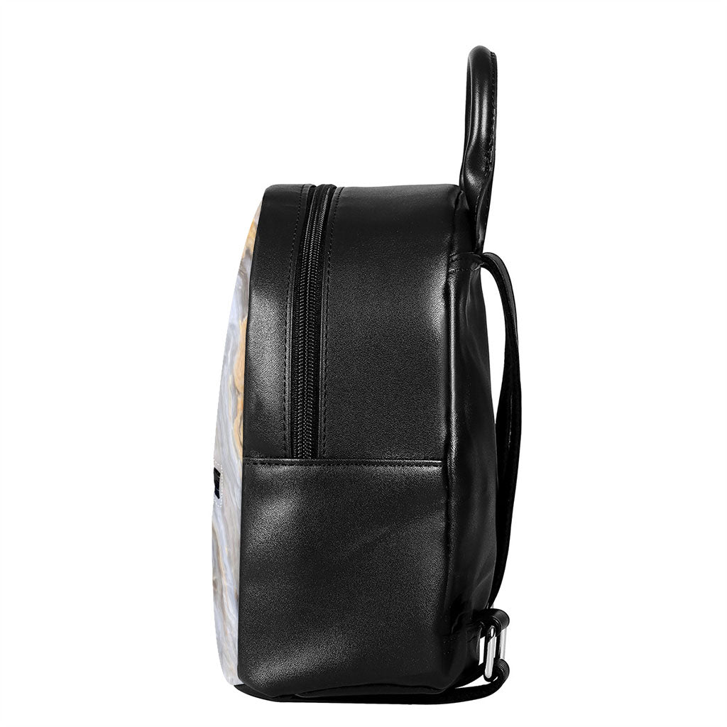 Grey Marble Print Leather Backpack