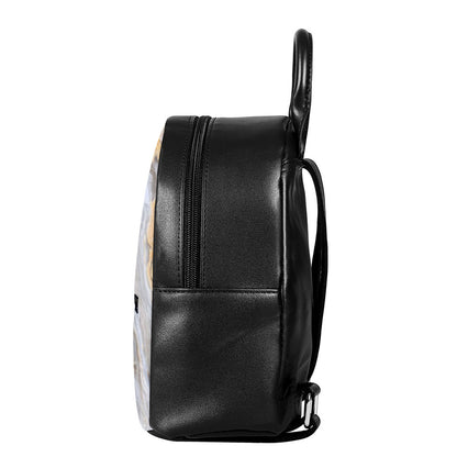 Grey Marble Print Leather Backpack