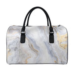 Grey Marble Print Leather Duffle Bag