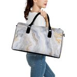 Grey Marble Print Leather Duffle Bag