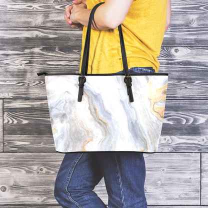 Grey Marble Print Leather Tote Bag