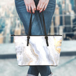 Grey Marble Print Leather Tote Bag