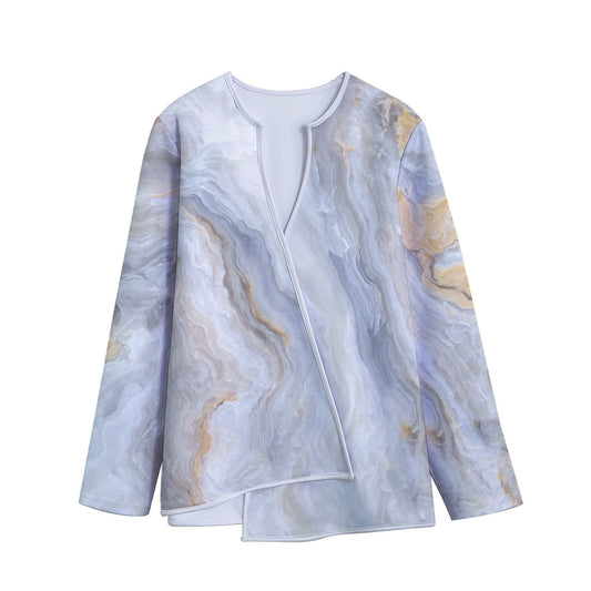 Grey Marble Print Long Sleeve Short Coat