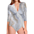 Grey Marble Print Long Sleeve Swimsuit