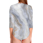 Grey Marble Print Long Sleeve Swimsuit