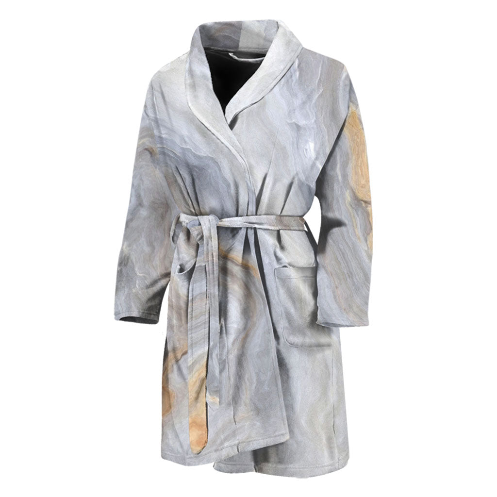 Grey Marble Print Men's Bathrobe