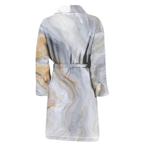 Grey Marble Print Men's Bathrobe