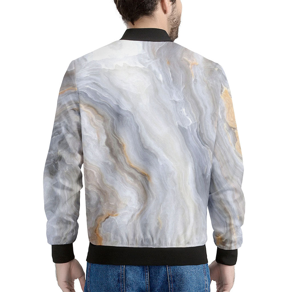 Grey Marble Print Men's Bomber Jacket