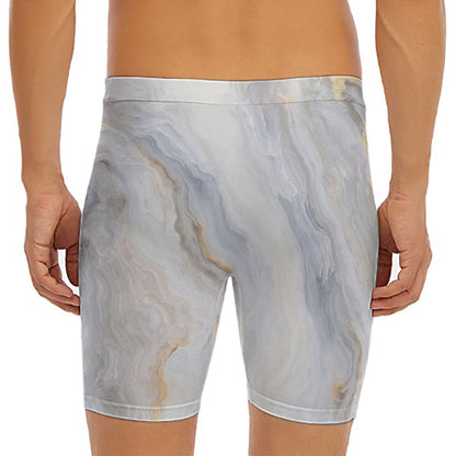 Grey Marble Print Men's Long Boxer Briefs