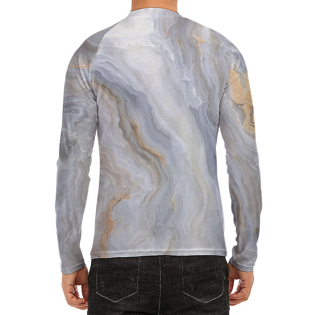 Grey Marble Print Men's Long Sleeve Rash Guard