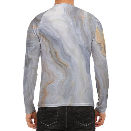 Grey Marble Print Men's Long Sleeve Rash Guard