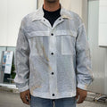 Grey Marble Print Men's Shirt Jacket