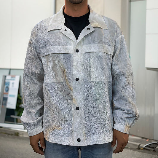 Grey Marble Print Men's Shirt Jacket
