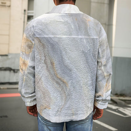 Grey Marble Print Men's Shirt Jacket