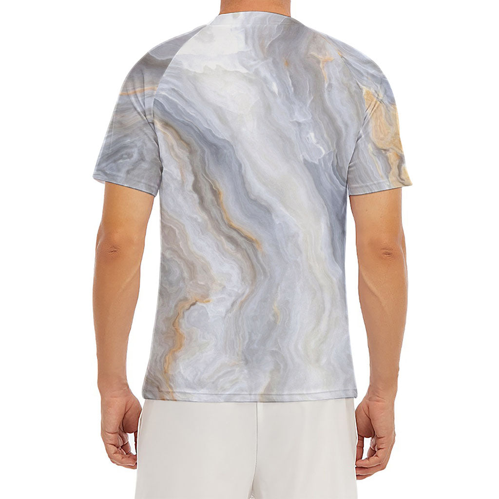 Grey Marble Print Men's Short Sleeve Rash Guard