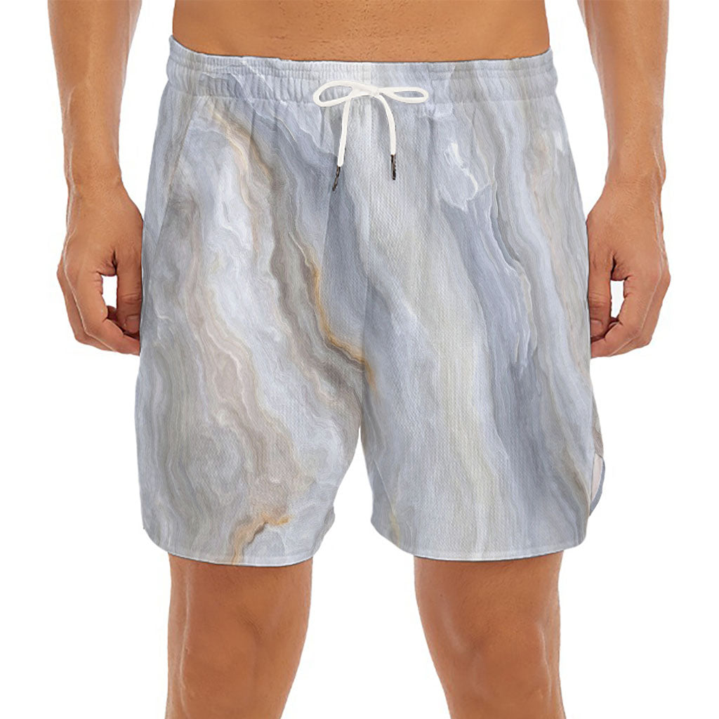 Grey Marble Print Men's Split Running Shorts