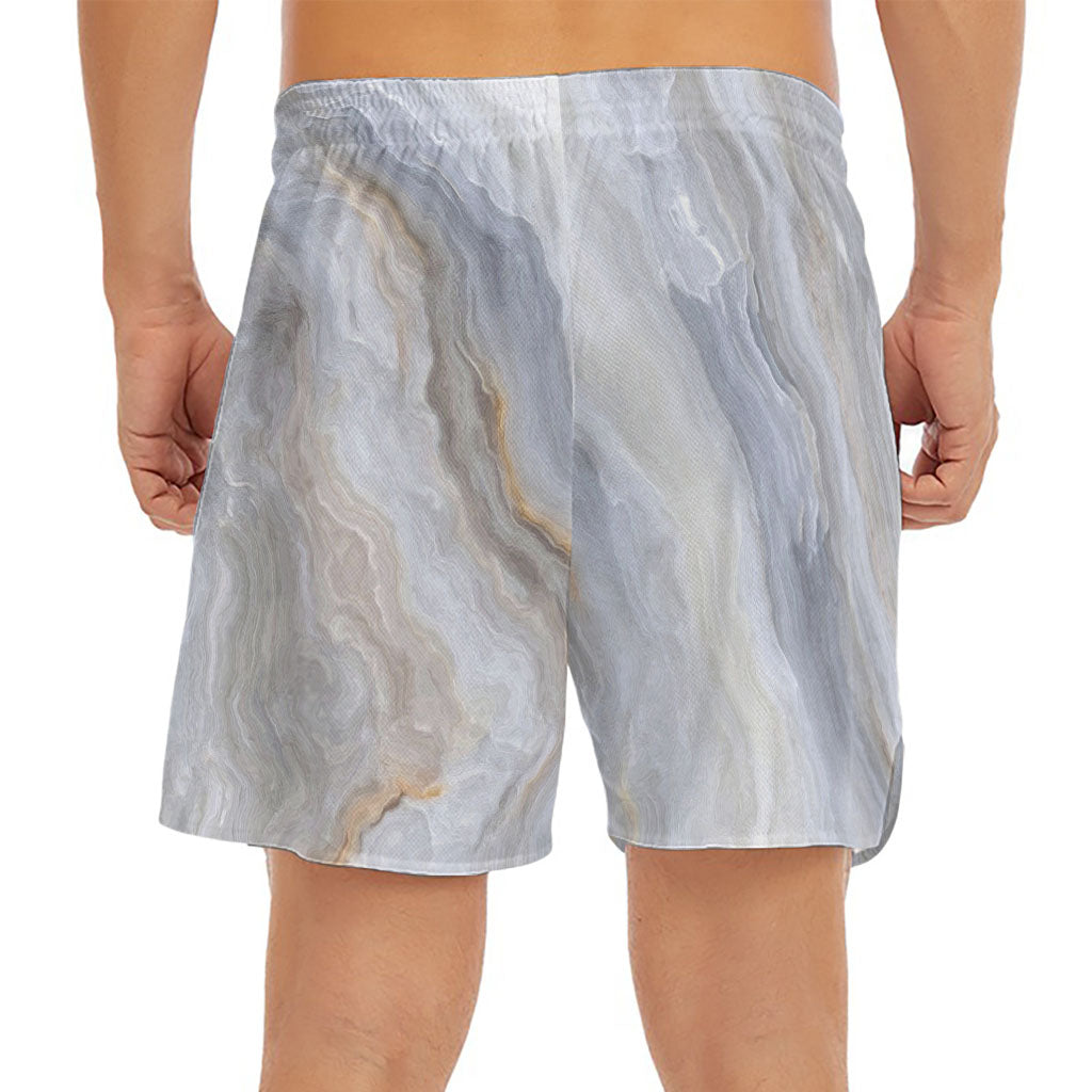 Grey Marble Print Men's Split Running Shorts