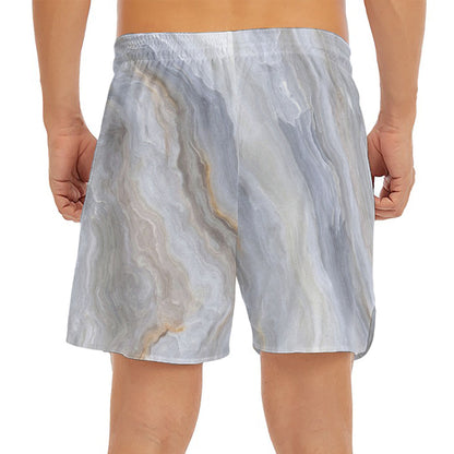 Grey Marble Print Men's Split Running Shorts