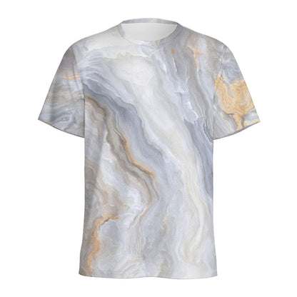 Grey Marble Print Men's Sports T-Shirt