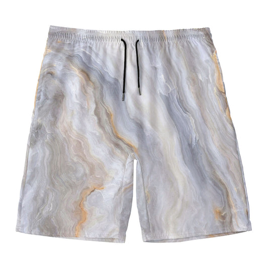 Grey Marble Print Men's Swim Trunks
