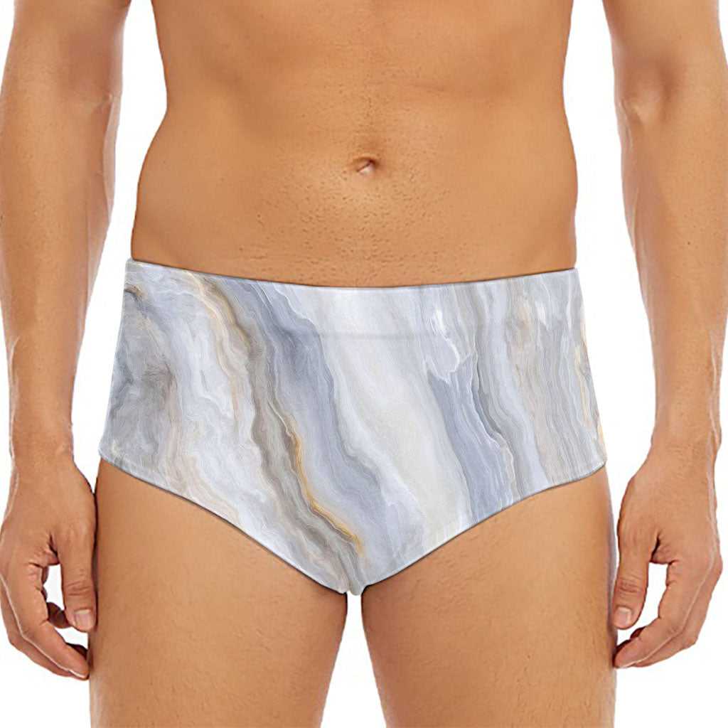Grey Marble Print Men's Triangle Swim Briefs