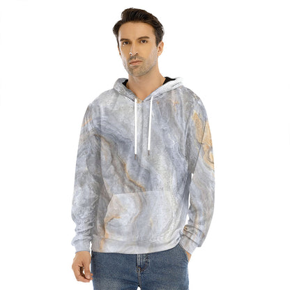 Grey Marble Print Men's Velvet Pullover Hoodie