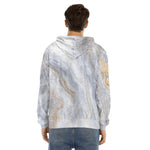 Grey Marble Print Men's Velvet Pullover Hoodie