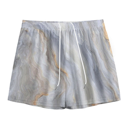 Grey Marble Print Mesh Shorts