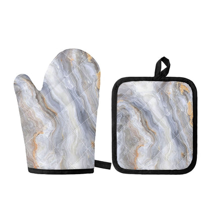 Grey Marble Print Oven Mitt And Pot Holder Set