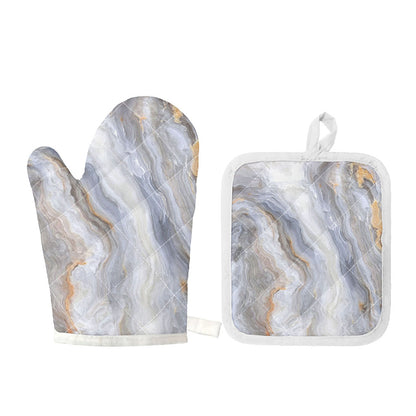 Grey Marble Print Oven Mitt And Pot Holder Set