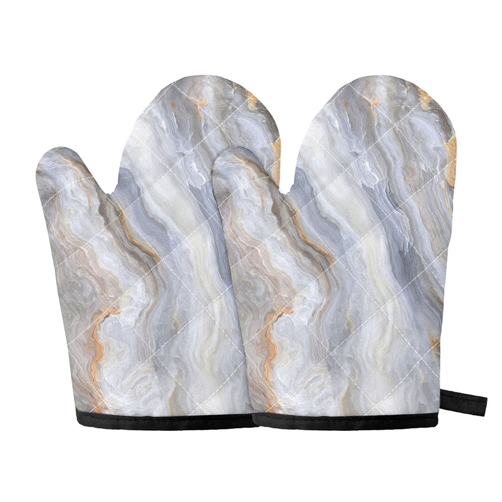 Grey Marble Print Oven Mitts